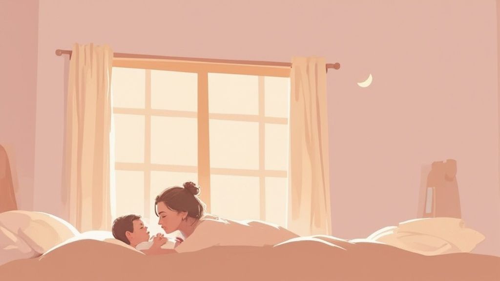 A Muslim mother gently holding her baby's hand, symbolizing a loving and protective start to life.