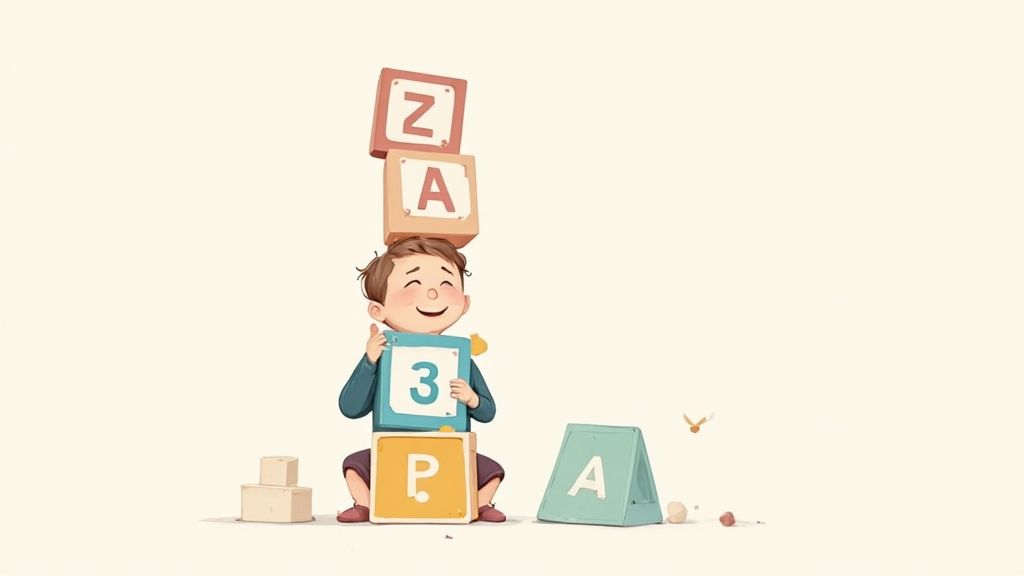 A parent showing a colorful animal flash card to a happy baby.